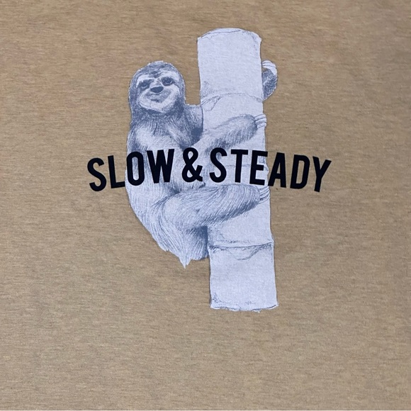 Prana T Shirt Mens Large Slow And Steady Sloth Poly Blend Yellow Graphic Print - Picture 3 of 6
